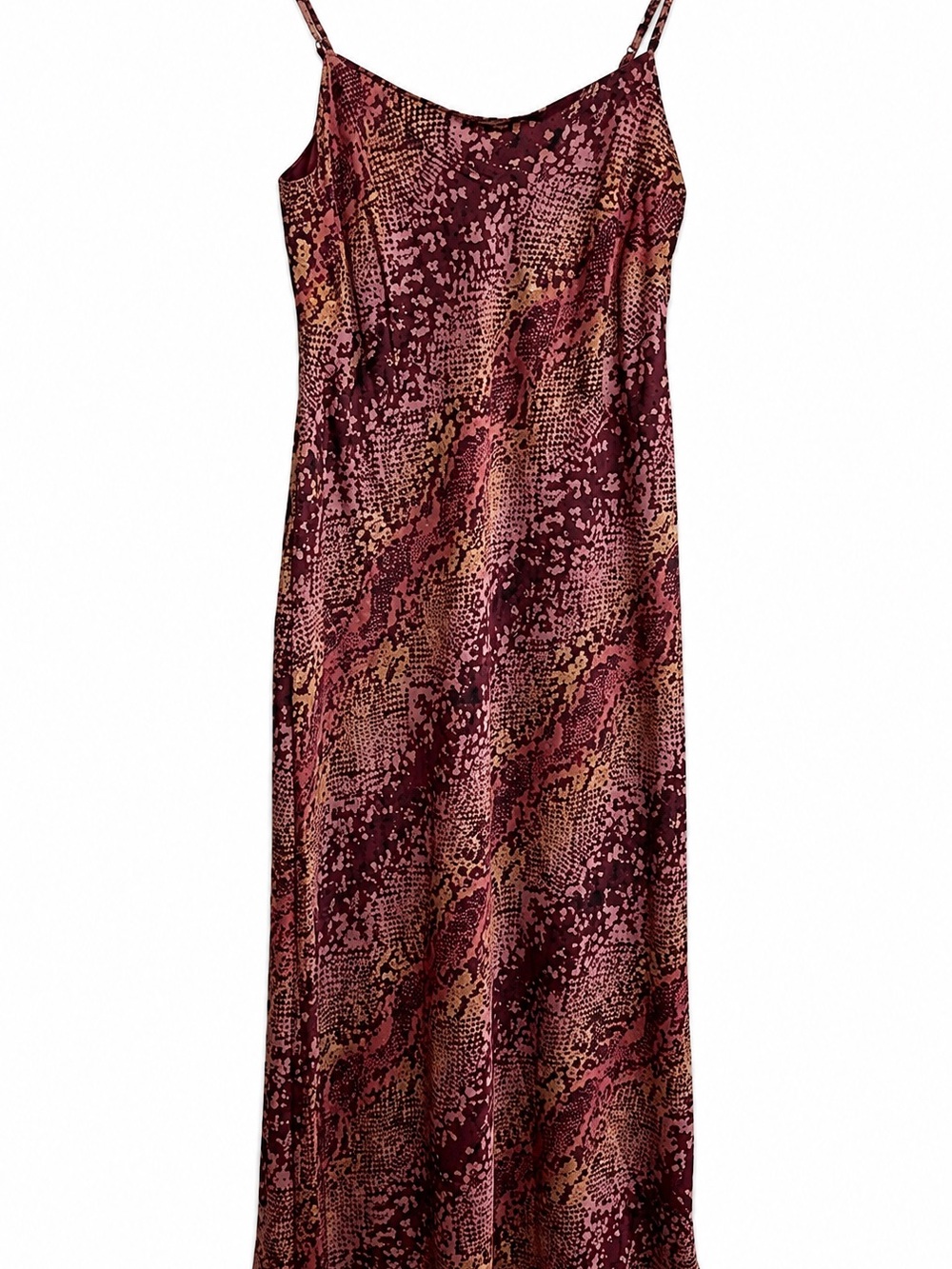 London Times silky maxi dress spaghetti straps croc prints pink red boho size 2